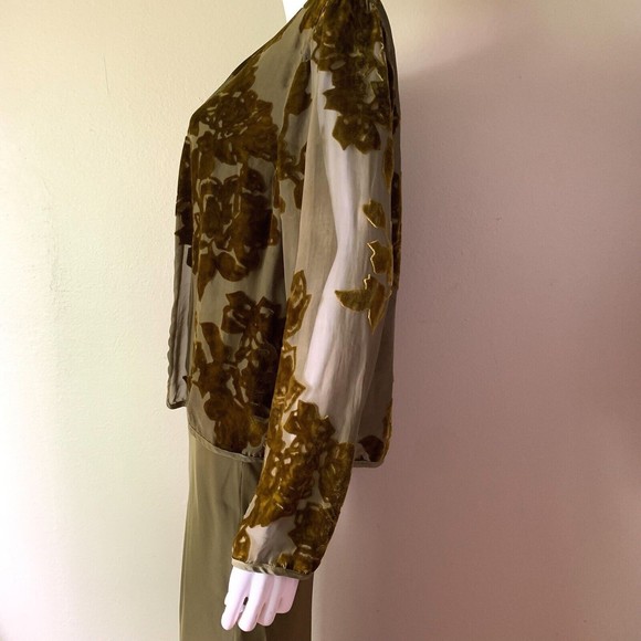 Citron Santa Monica Olive Green 2 Piece Set S Maxi Dress Velvet Burnout Jacket - Picture 4 of 13